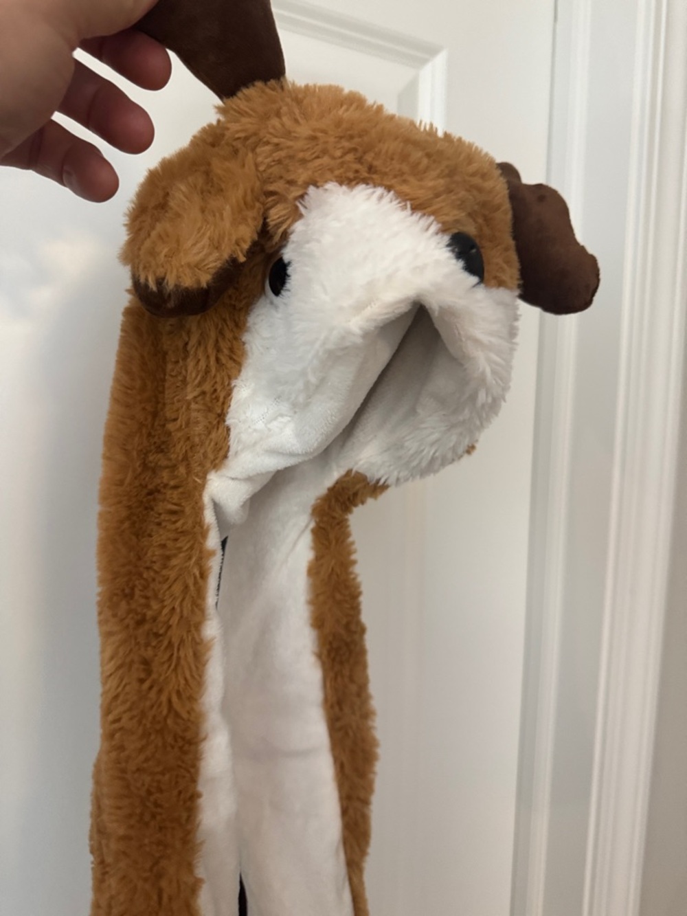 Plush Dog Hat & Scarf for Pets - Brown with White Trim - Picture 3 of 5